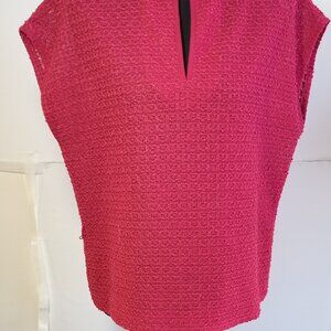 Women's raspberry colored open boucle knit top